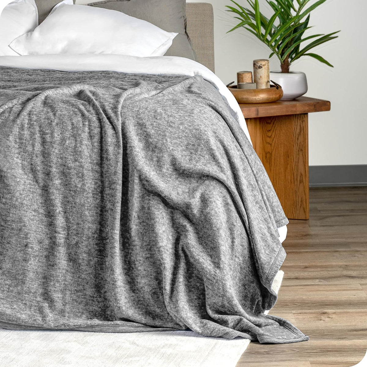 Bare Home Polar Fleece Blanket - Extra Long - Heathered Light Grey - Warm & Cozy - Premium Fleece - Throw for Bed, Camping and Travel - Lightweight (Twin/Twin XL, Heathered Light Grey)