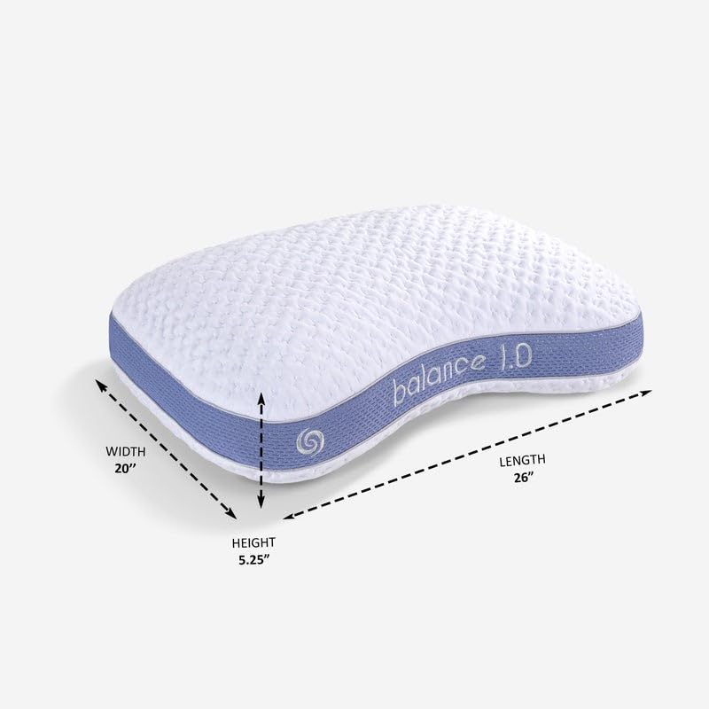 Bedgear Balance Cuddle Curve Performance Pillow - Size 1.0 - Moisture-Wicking Pillow for Side Sleepers - Medium Firmness Bed Pillow- Hypoallergenic, Washable Removable Cover - 20" W x 26" L x 5.25" H