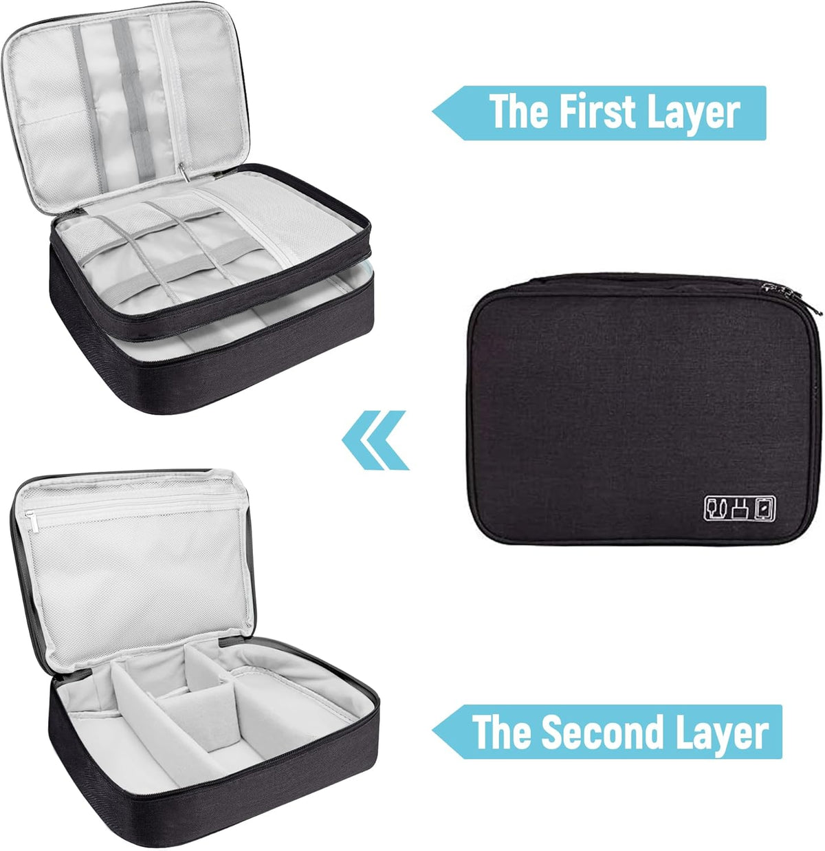 Electronics Travel Organizer,Large Double Layer Portable Waterproof Travel Organizer Bag for Charging Cable Storage,Ipad,Power Bank,Hard Drive etc,for Travel,Business,5pcs Cable Ties-Purple