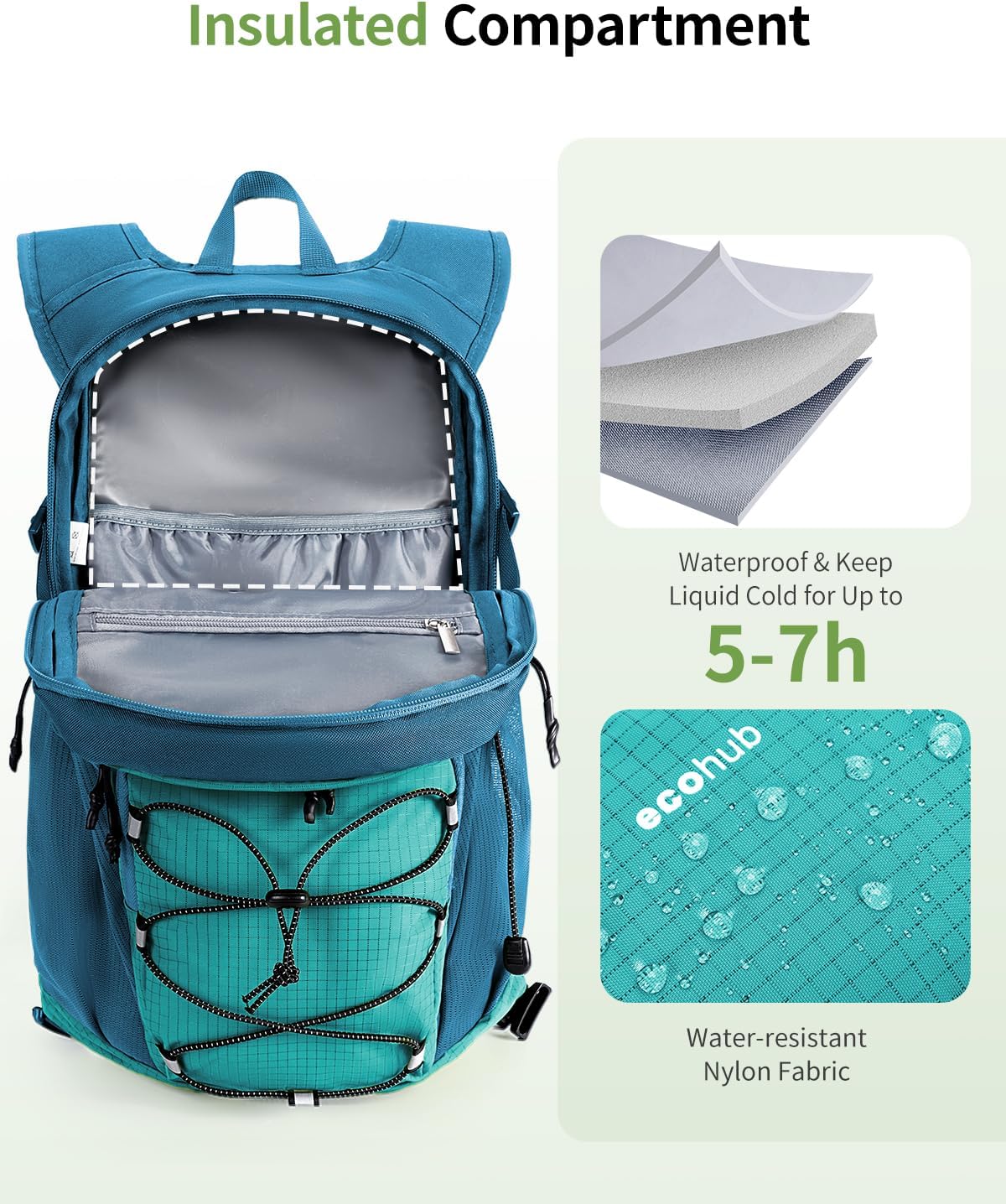 ECOHUB Hydration Backpack for Men Women, 20L Lightweight Hiking Daypack Cycling Backpack with 2L Water Bladder, Insulated Hydration Pack with Waist Pack