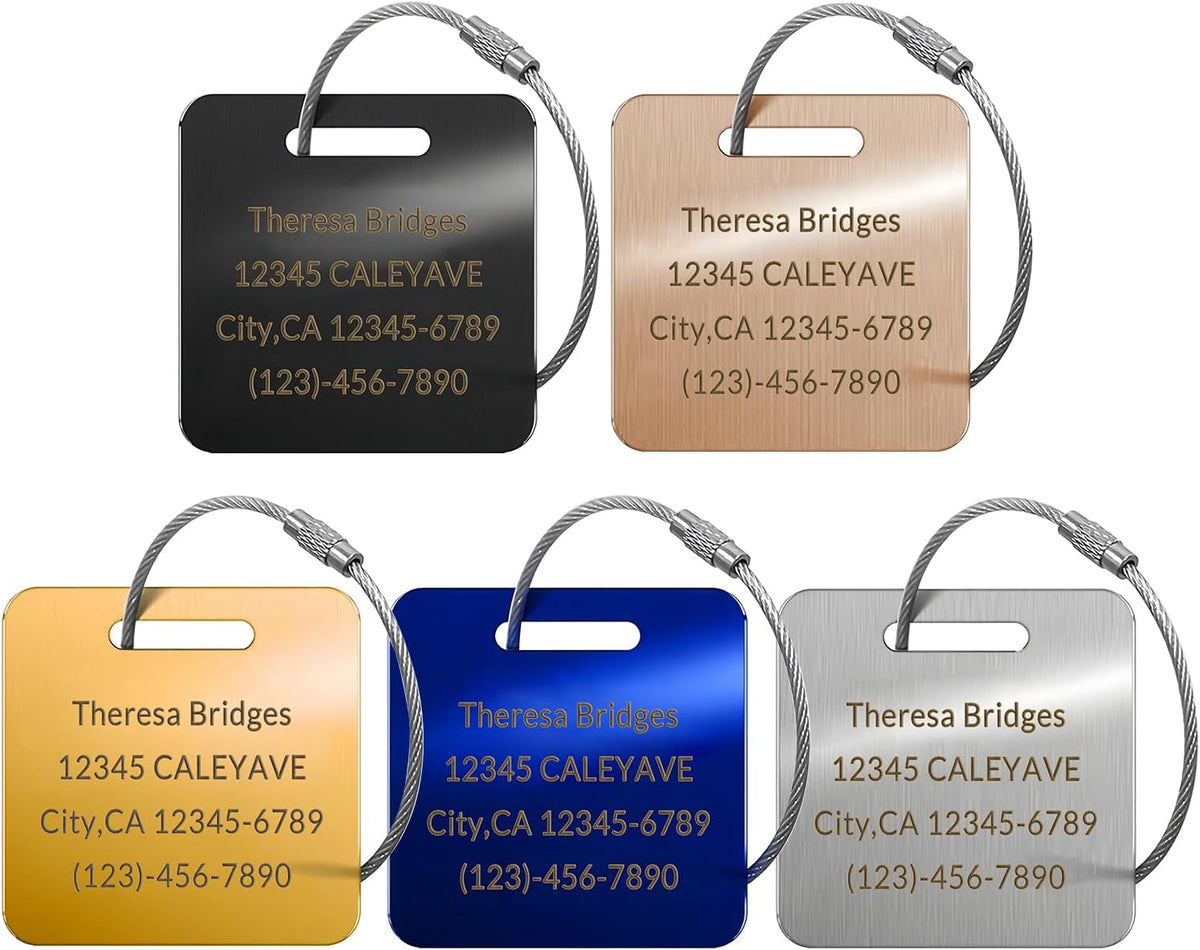 (5Pack Made in USA) Custom Personalized Luggage Tags-Customized Unique tag for Suitcase Backpack Travel,Bags (Blue (2 × 2))