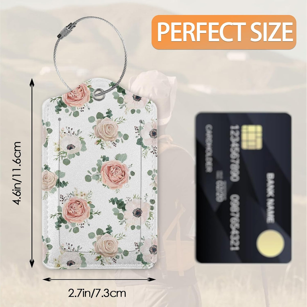 2 Pcs Luggage Tags for Suitcase,Watercolor Flowers Floral Blossom Luggage Tag Name Id Labels with Privacy Cover for Travel Backpack Women Men