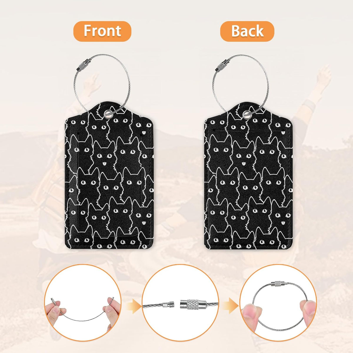 2 Pcs Luggage Tags for Suitcase,Cute Cat Luggage Tag Name Id Labels with Privacy Cover for Travel Backpack Women Men