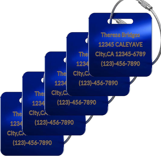 (5Pack Made in USA) Custom Personalized Luggage Tags-Customized Unique tag for Suitcase Backpack Travel,Bags (Blue (2 × 2))