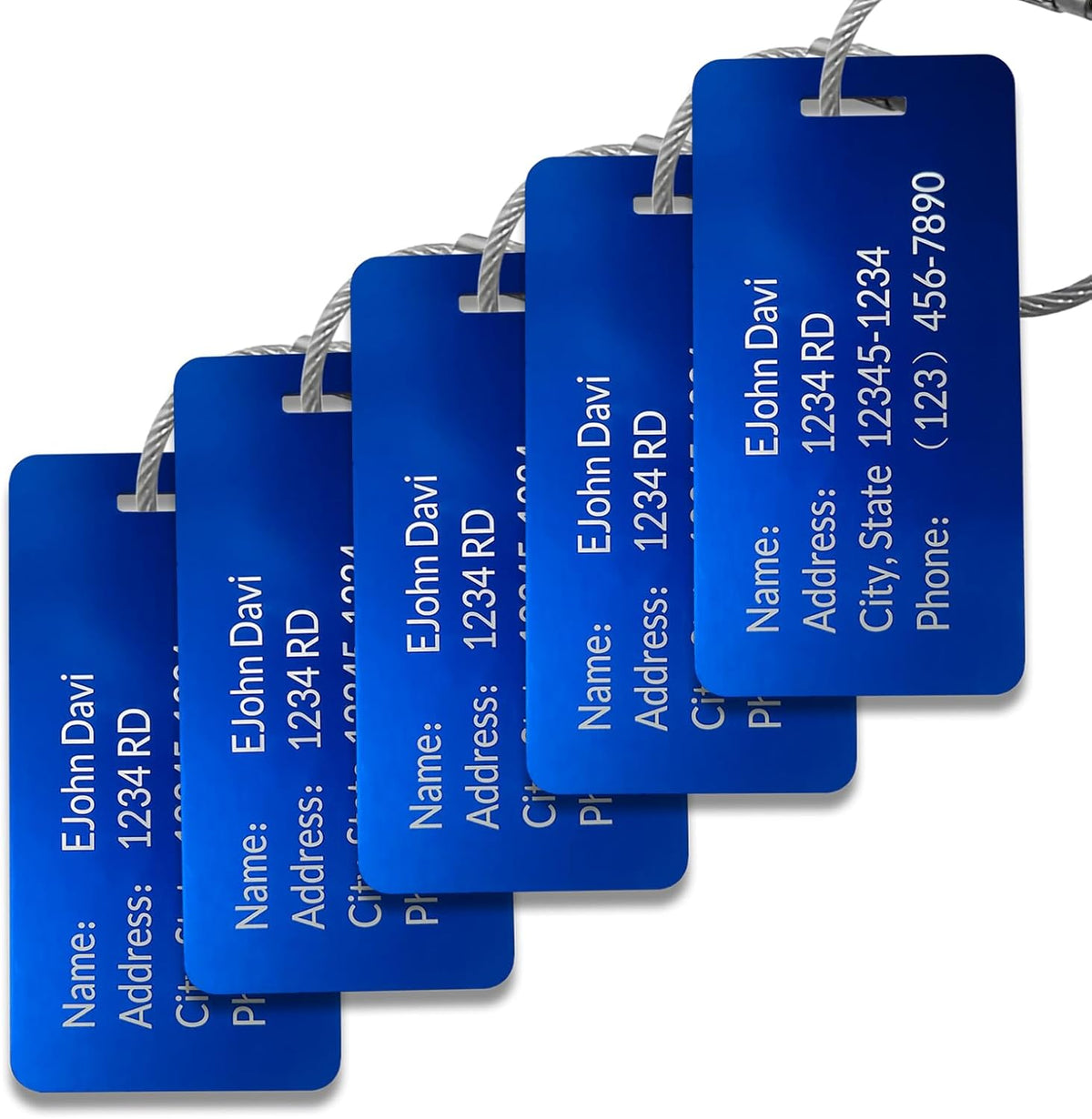 (5Pack Made in USA) Custom Personalized Luggage Tags-Customized Unique tag for Suitcase Backpack Travel,Bags (Blue (3.8×2))