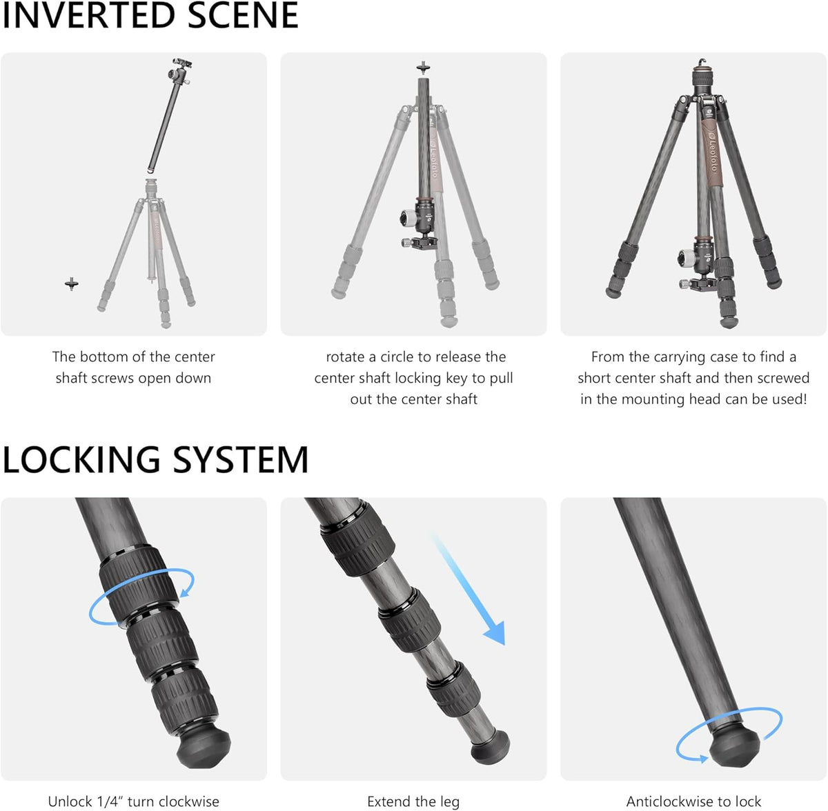 Compact Carbon Fiber Travel Camera Tripod with Ball Head, Reverse Folding Design, Maxload 8kg, Folded Height 450mm (LX-254CT+XB-32)