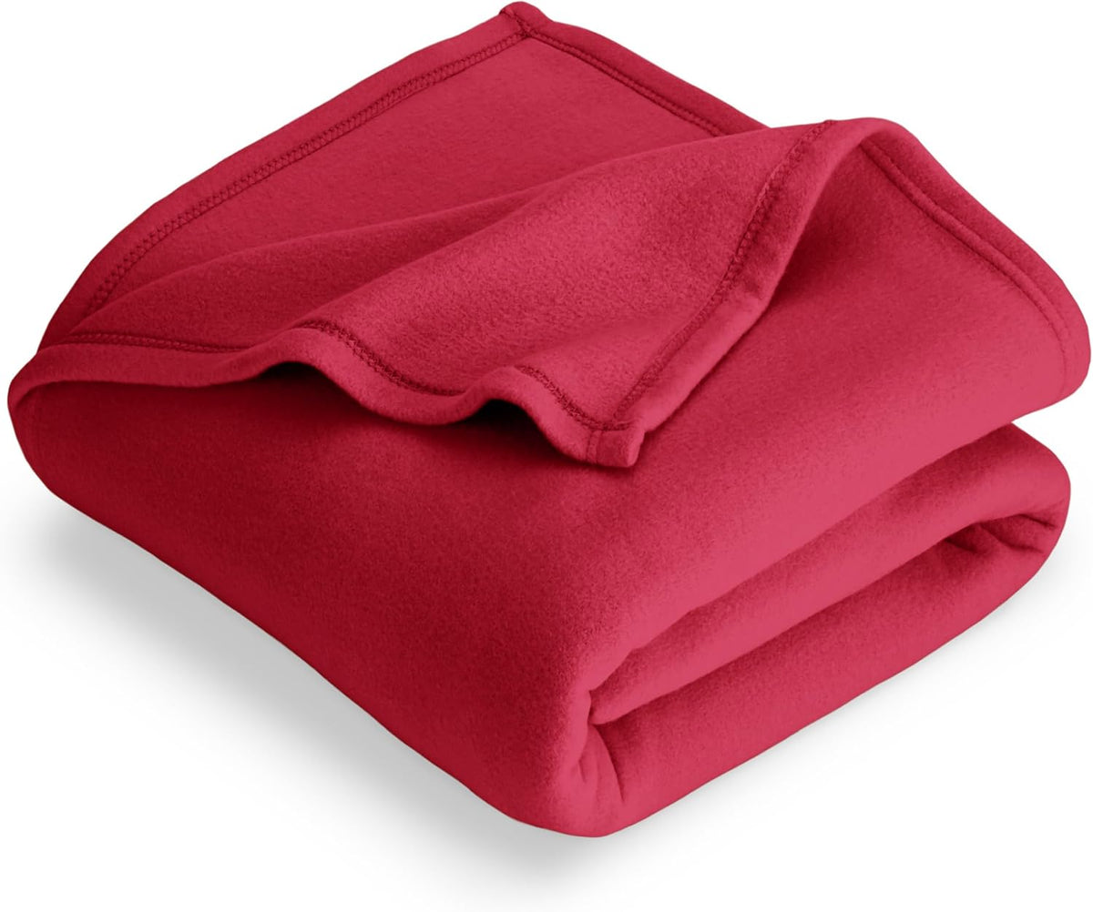 Bare Home Polar Fleece Blanket - Extra Long - Red - Warm & Cozy - Premium Fleece Throw for Bed, Sofa, Camping, Travel and Cold Nights - Lightweight Blanket (Twin/Twin XL, Red)