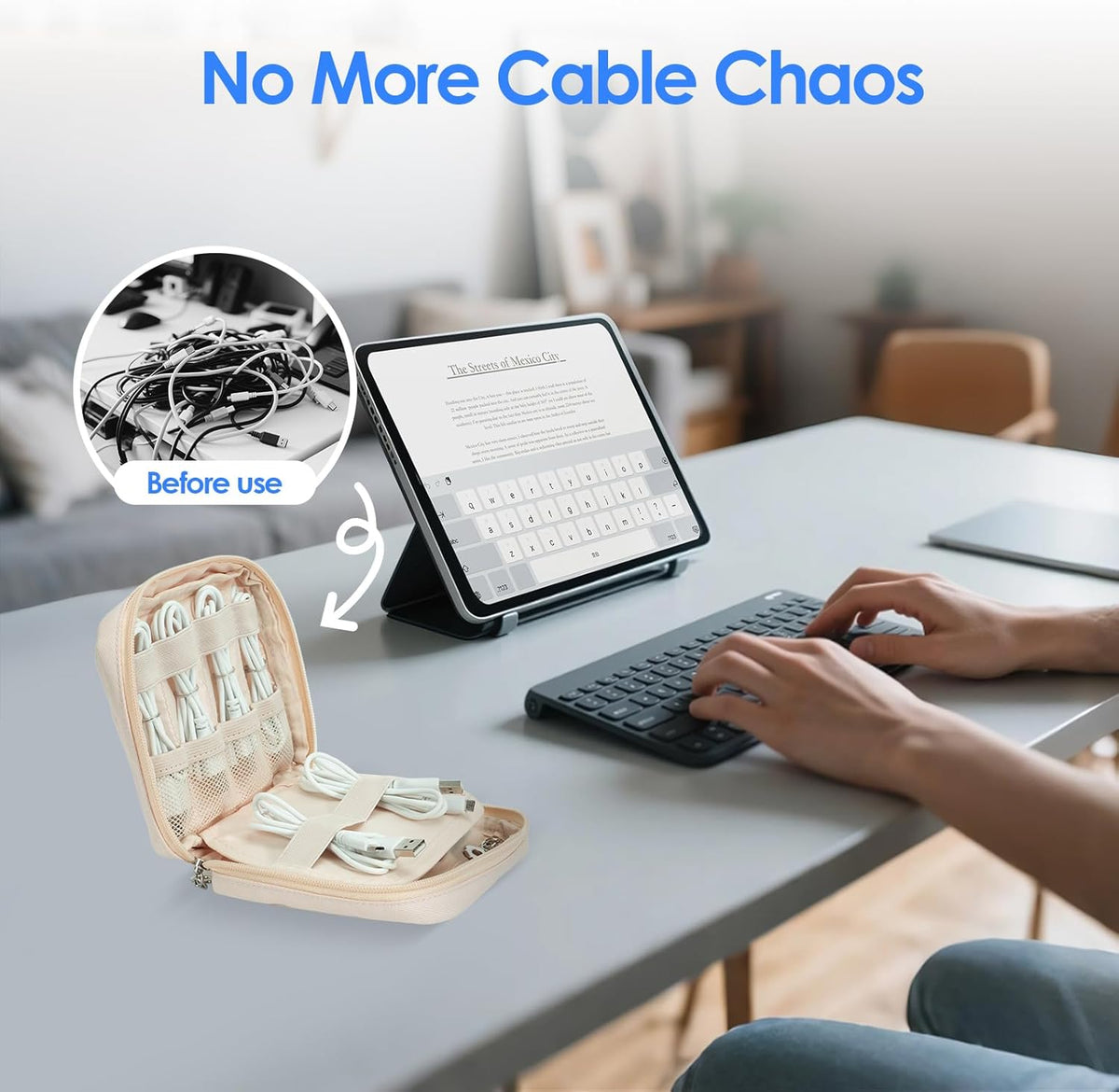LENTION Cable Organizer Bag, Electronics Accessories Organizer, Waterproof Cable Bag for Power Bank, Chargers, USB Cables, SD Cards, Earphones (apricot)