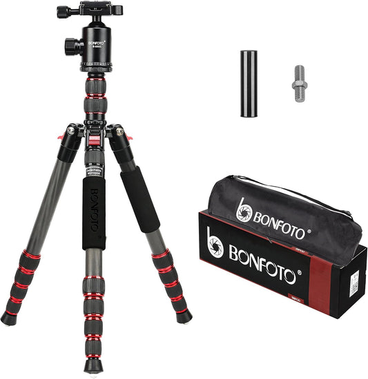BONFOTO B690C Lightweight Carbon Fiber Portable Tripod Compact Travel Camera Tripod Monopod with 360 Degree Ball Head,1/4" Quick Release Plate and Carry Bag for DSLR Cameras