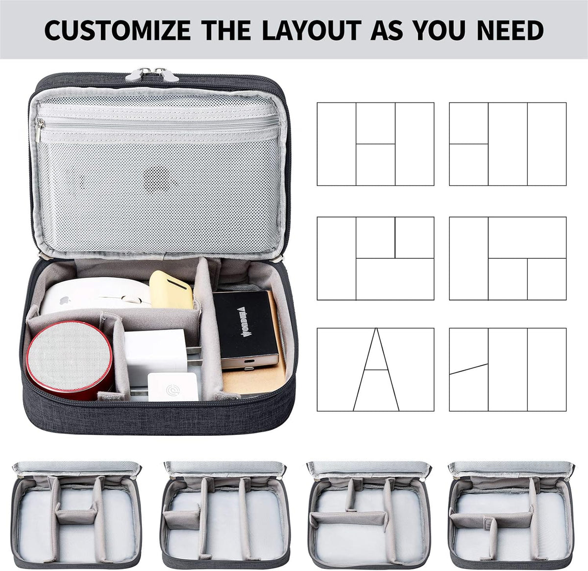 MIRLEWAIY Travel Cords Organizer Case Double-Layer Electronic Accessories Carrying Bag for Charger Cables Adapter USB Sticks Leads Memory Cards, Black