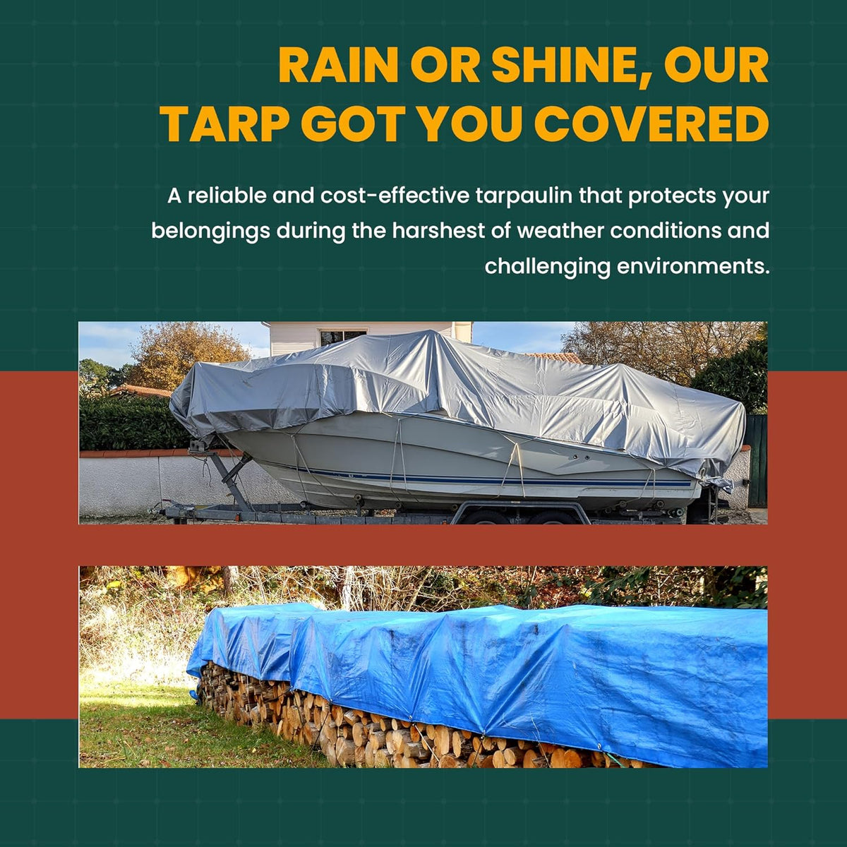 Large Waterproof Tarp - Heavy Duty 5 Mil Thick Poly Tarpaulin Ideal for Canopy Tents, Boats, RV or Pool Covers - Multipurpose Protective Tarps with Grommets for Indoor and Outdoor Use | 30' x 30'