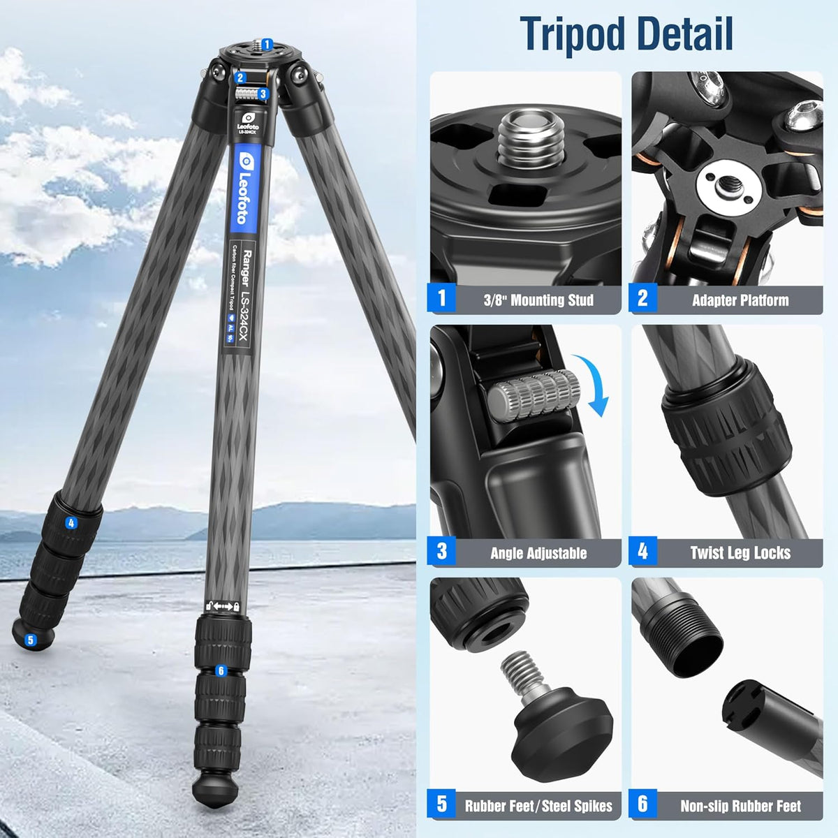 Carbon Fiber Lightweight Travel Tripod, 68" Professional Video Tripod for Mirrorless Camera/DSLR with Carry Bag, Max Load 33.07lb