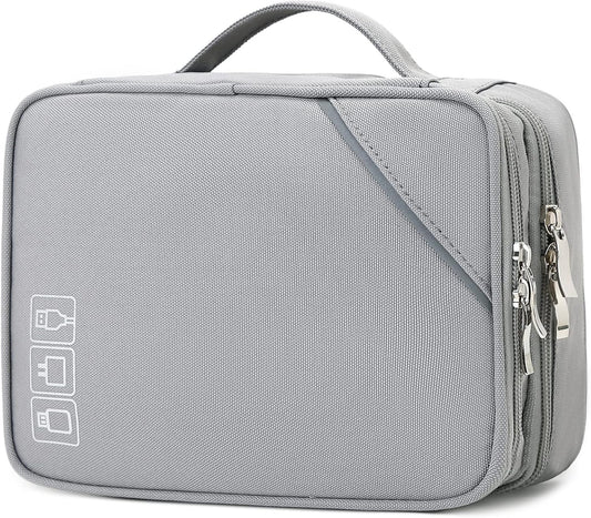Lanola Travel Cable Organizer Bag, Electronic Accessories Case Portable Double Layer Cable Storage Bag for Cord,phone,Charger, Flash Drive,SD Card,Phone,Power Bank,Personal Items - Grey