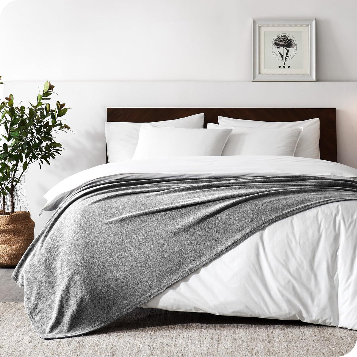 Bare Home Polar Fleece Blanket - Extra Long - Heathered Light Grey - Warm & Cozy - Premium Fleece - Throw for Bed, Camping and Travel - Lightweight (Twin/Twin XL, Heathered Light Grey)