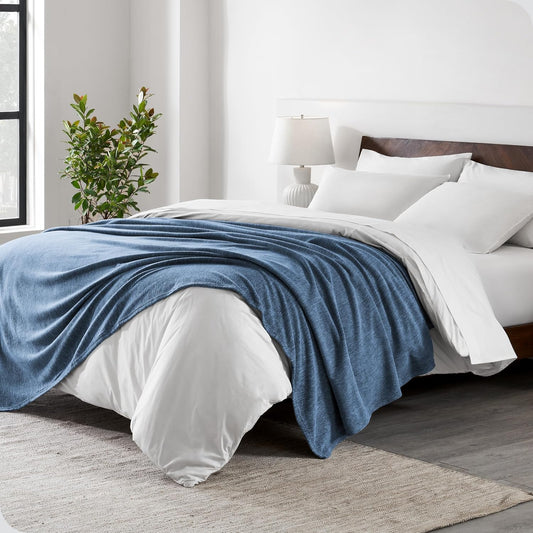 Bare Home Polar Fleece Blanket - Throw - Warm & Cozy - Premium Fleece for Bed, Sofa, Camping, Travel and Cold Nights - Lightweight Blanket (Throw, Heathered Dark Blue)